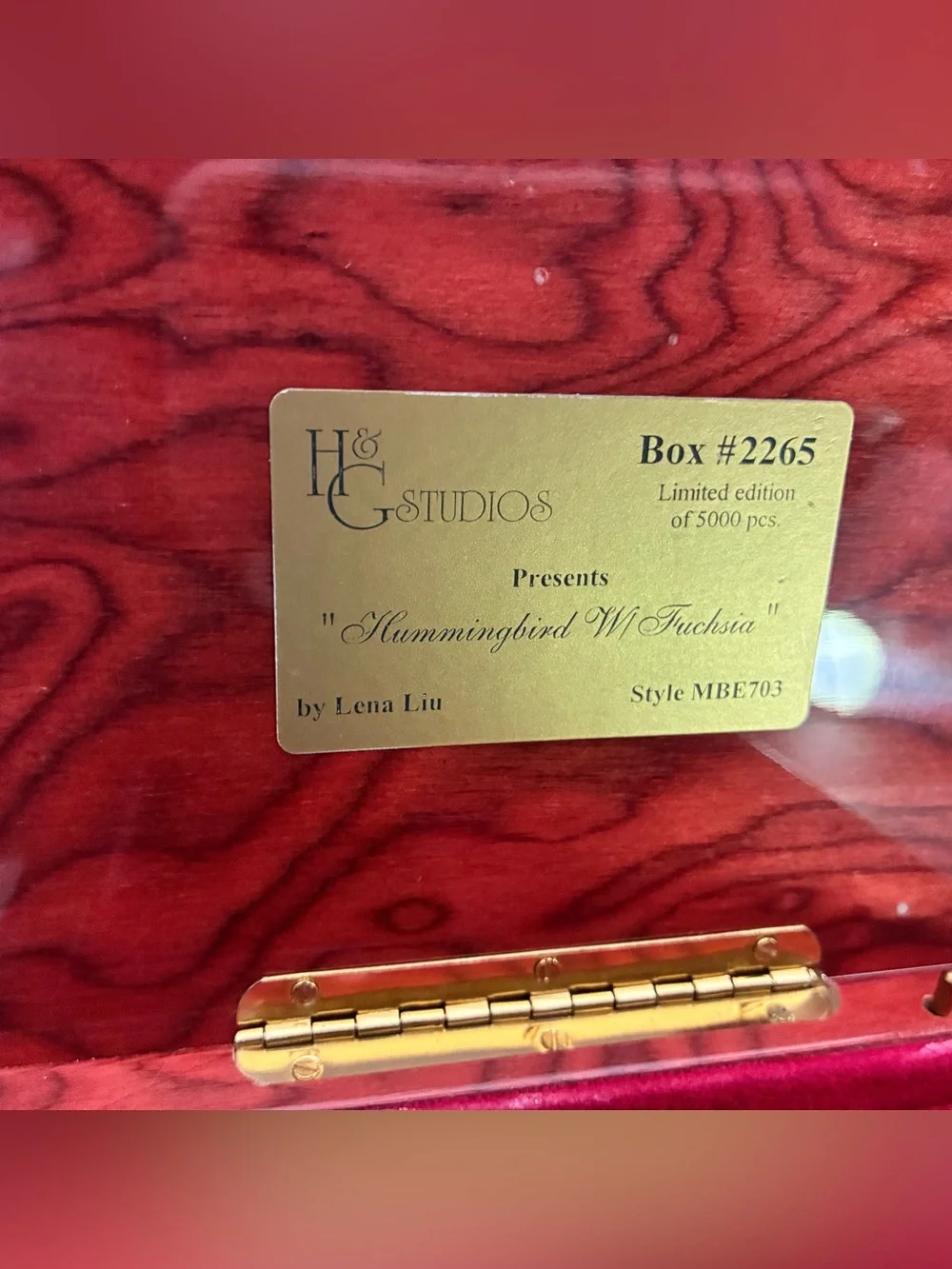 Ercolano H&G Studios Jewelry Music Box #2265 “Hummingbird with Fuchsia” Lena Liu